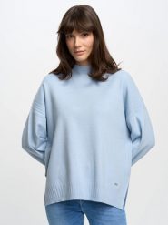 Sweter damski typu poncho niebieski Rajana 400. Niebieskie swetry klasyczne damskie Big Star, na lato, l, prążkowane, bez kołnierzyka. W wyprzedaży za 139.99 zł.