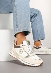 Beżowe Sneakersy z Metaliczną Ozdobą Firamia. Brązowe obuwie sportowe damskie Renee, z jeansu, bez zapięcia. Za 89.99 zł.