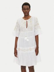 Iconique Sukienka letnia IC25-018 Biały Relaxed Fit. Białe sukienki damskie Iconique, bez wzorów, z bawełny, bez ramiączek. Za 309.99 zł.