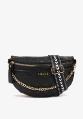 Czarna Tłoczona Nerka z Łańcuszkiem i Dodatkowym Szerokim Paskiem Alisvara. Czarne nerki i saszetki damskie Renee, bez wzorów, z jeansu. Za 64.99 zł.
