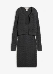 Sukienka dzianinowa z modnym bolero - optyka 2 w 1. Niebieskie sukienki damskie bonprix, bez wzorów, z dzianiny, bez ramiączek. Za 129.99 zł.