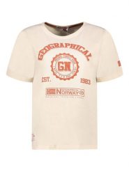 Geographical Norway Koszulka w kolorze beżowym rozmiar: XXL. Brązowe bluzki damskie Geographical Norway, xxl, bez wzorów, z bawełny, bez kołnierzyka, bez ramiączek. Za 57.06 zł.