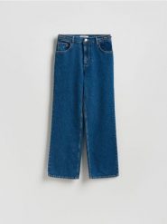 Jeansy straight ze średnim stanem - granatowy. Niebieskie jeansy damskie Reserved. Za 179.99 zł.
