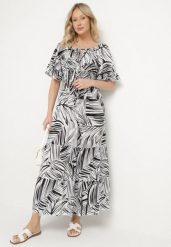 Czarna Bawełniana Sukienka Rozkloszowana w Liście Alaniva. Czarne sukienki damskie Born2be, bez wzorów, z bawełny, eleganckie, bez ramiączek. Za 69.99 zł.
