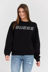 GUESS Czarna damska bluza z cyrkoniami Cecilia. Czarne bluzy damskie Guess, s, z aplikacjami, z elastanu, bez kaptura. W wyprzedaży za 236.99 zł.