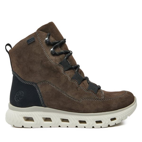 Trzewiki Rieker. Brązowe botki damskie Rieker, bez obcasa, na płaskiej podeszwie, bez zapięcia. Za 293.99 zł.