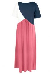 Długa, szeroka sukienka shirtowa, z bawełny z wiskozą. Czerwone sukienki damskie bonprix, bez wzorów, z bawełny, bez ramiączek. Za 114.99 zł.