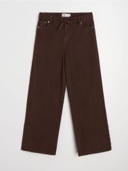 Jeansy wide leg z wiązaniem - brązowy. Brązowe jeansy damskie Sinsay. Za 59.99 zł.
