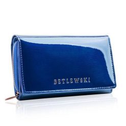 Portfel damski BETLEWSKI niebieski ZBPD-BS-513. Niebieskie portfele damskie Betlewski, bez wzorów, z lakierowanej skóry. Za 139.99 zł.