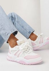 Biało-Różowe Sneakersy z Brokatem i Perforacją Kimelle. Czerwone obuwie sportowe damskie Born2be, na lato, bez zapięcia. Za 109.99 zł.