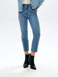 Jeansy straight high waist - niebieski. Niebieskie jeansy damskie Sinsay, z podwyższonym stanem. Za 79.99 zł.