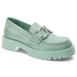 Zielone Mokasyny Venezia Stylowe Buty Damskie. Zielone mokasyny damskie Venezia, na wiosnę, ze skóry, bez obcasa. Za 449.00 zł.