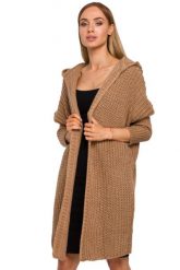 Długi sweter damski kardigan oversize z kapturem beżowy. Brązowe kardigany damskie Polskie swetry, l, bez wzorów, z dzianiny. Za 309.00 zł.