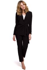 Czarny Elegancki Żakiet Wiązany na Boku. Czarne marynarki i żakiety damskie MOE, l, bez wzorów, z elastanu, eleganckie. Za 223.90 zł.