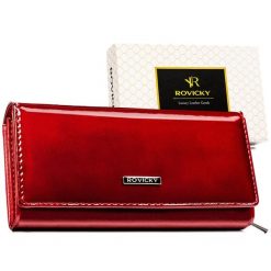 Duży, czerwony portfel damski ze skóry naturalnej i ekologicznej - Rovicky. Czerwone portfele damskie ROVICKY, bez wzorów, ze skóry. Za 57.99 zł.