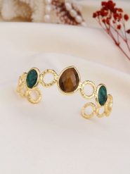 L'Atelier de Gaia Pozłacana bransoletka z tygrysim okiem i agatem rozmiar: onesize. Brązowe bransoletki damskie L'Atelier de Gaia, pozłacane. Za 83.22 zł.