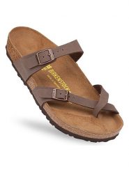 Birkenstock Japonki w kolorze brązowym rozmiar: 37. Brązowe klapki damskie Birkenstock, bez wzorów, z otwartym noskiem, bez obcasa, bez zapięcia. Za 374.66 zł.
