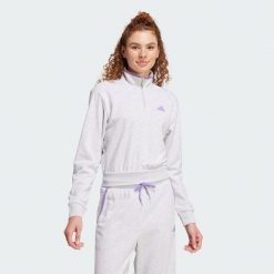 Bluza dresowa Essentials Color Pop French Terry Crop Quarter-Zip. Czerwone bluzy damskie Adidas, m, bez wzorów, z dresówki, bez kaptura. W wyprzedaży za 149.40 zł.
