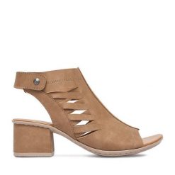 Sandały Rieker. Brązowe sandały damskie Rieker, bez wzorów, bez obcasa, na słupku, bez zapięcia. Za 329.99 zł.
