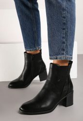 Czarne Botki na Obcasie w Stylu Sztybletów Ozdobione Piorunem Alzinna. Czarne botki damskie Born2be, z jeansu, eleganckie, bez obcasa, na obcasie, bez zapięcia. Za 139.99 zł.