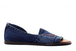 LANQIER 42C0192 jeans, sandały damskie. Niebieskie sandały damskie Lanqier, bez wzorów, z jeansu, bez obcasa, na obcasie, bez zapięcia. Za 119.94 zł.