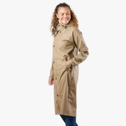 Kurtka przeciwdeszczowa damska do wędrówek wodoodporna Väderöarna Long Coat W. Brązowe kurtki damskie SWEDEMOUNT, bez wzorów, bez kaptura. Za 329.99 zł.