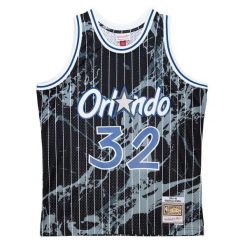 Marmurowa koszula Orlando Magic NBA Team Swingman 1994/95. Czarne koszule damskie Mitchell & Ness, bez wzorów, z poliesteru, sportowe, bez kołnierzyka, bez ramiączek. Za 636.50 zł.