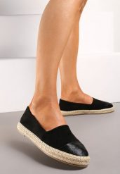 Czarne Płaskie Espadryle z Plecioną Podeszwą Geritellia. Czarne espadryle damskie Renee, bez wzorów, z jeansu, bez obcasa, na płaskiej podeszwie. Za 64.99 zł.