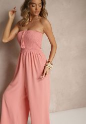Różowy Kombinezon Bandeau z Szeroką Nogawką Zdobiony Frędzlami Dovaira. Czerwone sukienki damskie Renee, z aplikacjami, boho, bez ramiączek. W wyprzedaży za 55.99 zł.