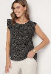 Czarna Bluzka z Bawełny w Kropki Nappela. Czarne bluzki damskie Born2be, l, bez wzorów, z bawełny, eleganckie, bez kołnierzyka, bez ramiączek. Za 34.99 zł.