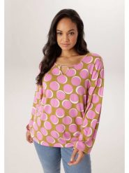 Aniston Bluzka w kolorze oliwkowo-jasnoróżowym rozmiar: 44. Brązowe bluzki damskie Aniston, bez wzorów, bez kołnierzyka, bez ramiączek. Za 126.99 zł.