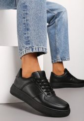 Czarne Sneakersy Sznurowane o Klasycznym Fasonie Kauma. Czarne obuwie sportowe damskie Born2be, z materiału, bez zapięcia. Za 79.99 zł.