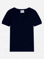 Just Cashmere Kaszmirowa koszulka "Glamis" w kolorze granatowym rozmiar: XL. Niebieskie koszulki damskie Just Cashmere, xl, bez wzorów, z kaszmiru, bez kołnierzyka, bez ramiączek. Za 244.80 zł.