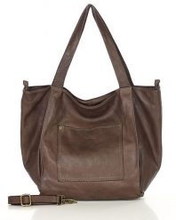 Shopperka torebka MARCO MAZZINI czekolada v241c. Brązowe shopper bag bez wzorów, z bawełny, na ramię, duże, bez dodatków. Za 569.05 zł.