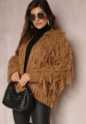 Brązowy Niezapinany Kardigan z Frędzlami Segentri. Brązowe kardigany damskie Renee, bez wzorów. Za 139.99 zł.