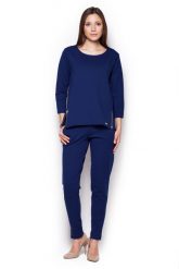 Granatowa Komfortowa Bluza z Rękawem 3/4 ze Złotymi Suwakami. Żółte bluzy damskie Figl, l, bez wzorów, z bawełny, bez kaptura. Za 189.00 zł.