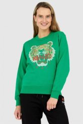 KENZO Zielona bluza damska z krzyżykowym tygrysem. Zielone bluzy damskie Kenzo, s, bez wzorów, bez kaptura. W wyprzedaży za 689.99 zł.