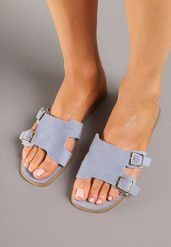 Niebieskie Klapki z Klamrami i Wycięciami Aluara. Niebieskie klapki damskie Born2be, bez wzorów, z okrągłym noskiem, bez obcasa, na obcasie, bez zapięcia. Za 54.99 zł.