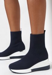 Granatowe Sneakersy Kaxene. Niebieskie obuwie sportowe casual damskie Born2be, prążkowane. Za 149.99 zł.