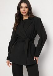 Czarna Marynarka o Dwurzędowym Kroju z Wiązanym Paskiem Dannes. Czarne marynarki i żakiety damskie Born2be, m, bez wzorów, z jeansu, eleganckie. Za 249.99 zł.