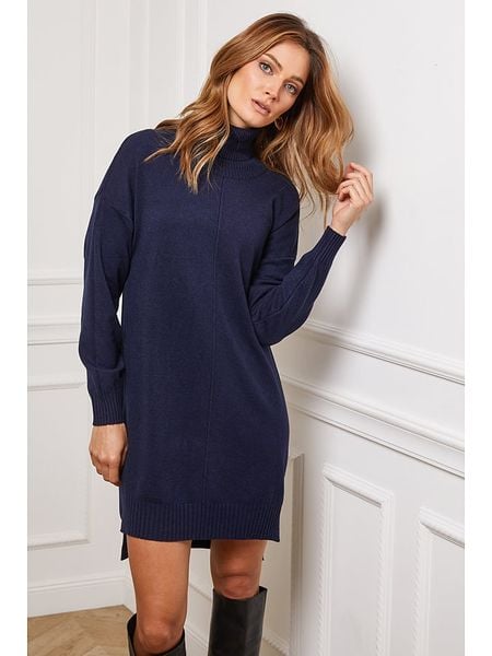 So Cachemire Sukienka dzianinowa "Abufera" w kolorze granatowym rozmiar: L. Niebieskie sukienki damskie So Cachemire, bez wzorów, z dzianiny, bez ramiączek. Za 140.86 zł.