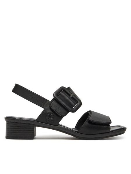 Rieker Sandały 62663-01 Czarny. Czarne sandały damskie Rieker, bez wzorów, ze skóry, bez obcasa, na słupku, bez zapięcia. Za 249.99 zł.