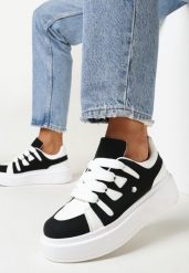 Biało-Czarne Sneakersy na Platformie Revin. Białe obuwie sportowe damskie Born2be, bez zapięcia. Za 84.99 zł.