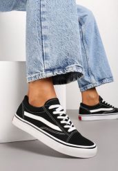 Czarno-Białe Tenisówki z Boczną Naszywką Simeris. Czarne obuwie sportowe damskie Renee, na lato, bez zapięcia, tenisowe. Za 74.99 zł.