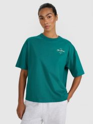 4F T-shirt oversize z nadrukiem damski - turkusowy XL. Niebieskie koszulki sportowe damskie 4F, uniwersalny, bez wzorów, z bawełny, bez ramiączek. W wyprzedaży za 39.99 zł.