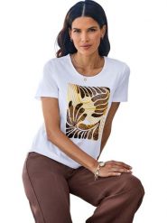 Heine Koszulka w kolorze biało-brązowym rozmiar: 42. Białe bluzki damskie Heine, bez wzorów, bez kołnierzyka, bez ramiączek. Za 78.99 zł.