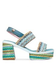 Laura Vita Sandały Noao 03 Niebieski. Niebieskie sandały damskie LAURA VITA, bez wzorów, z materiału, bez obcasa, na słupku, bez zapięcia. Za 389.99 zł.