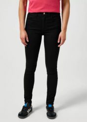 DAMSKIE SPODNIE WRANGLER HIGH SKINNY NOIR 112355388. Rurki damskie Wrangler, bez wzorów, z jeansu. Za 209.99 zł.