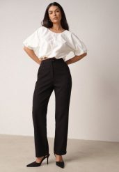 Czarne Proste Spodnie Garniturowe VICES z Wysokim Stanem Zellryna. Czarne spodnie materiałowe damskie Born2be, bez wzorów, z jeansu. Za 99.99 zł.