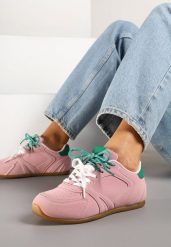 Różowe Sneakersy Ozdobione Przeszyciami i Podwójnym Sznurowaniem Telisaria. Czerwone obuwie sportowe damskie Renee, z jeansu, bez zapięcia. Za 89.99 zł.
